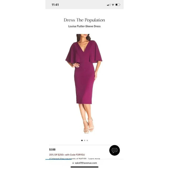 Dress The Population NWT Louisa Flutter Sleeve Dress Size XS - Picture 2 of 12